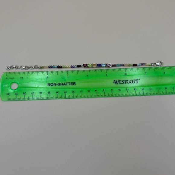 Sterling Silver 925 Multi Gemstone Beaded Bracelet Rainbow Adjustable - Picture 3 of 6